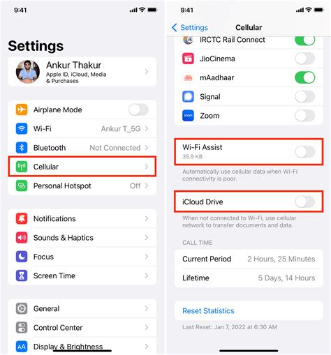  Locating the "Mobile Data" or "Cellular" option in the settings menu 