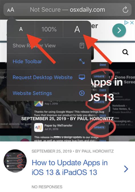 Adjusting Font Size in Safari Settings