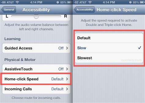 Adjusting the Speed of Home Button Clicks