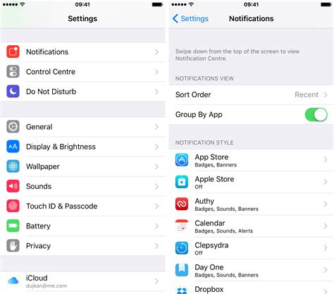 App-specific notification settings