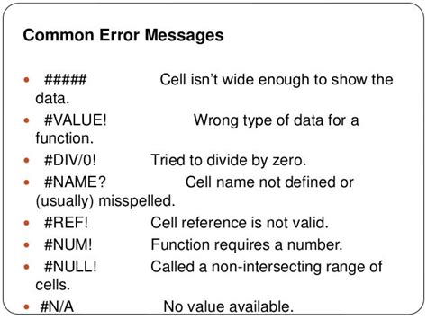 Common Error Messages and their Meanings