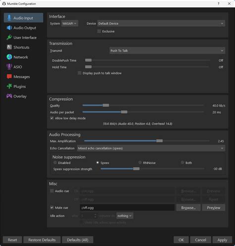 Configuring Audio Settings in Mumble