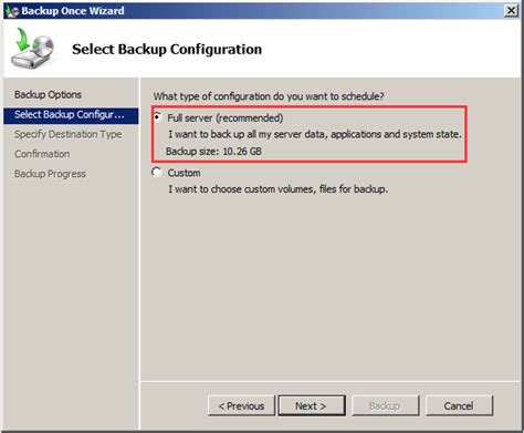 Configuring Backup Settings in the Windows Server Environment