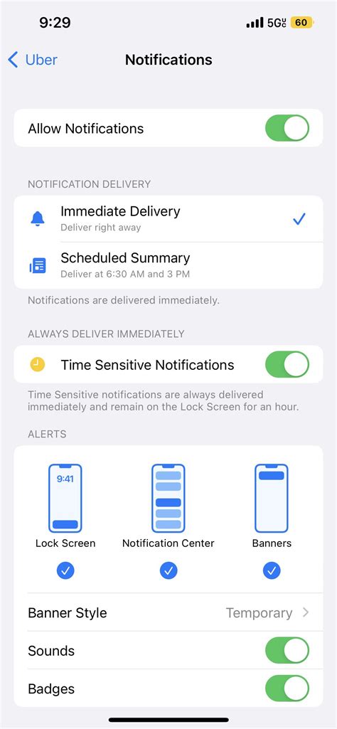 Configuring Notifications for the Uber App