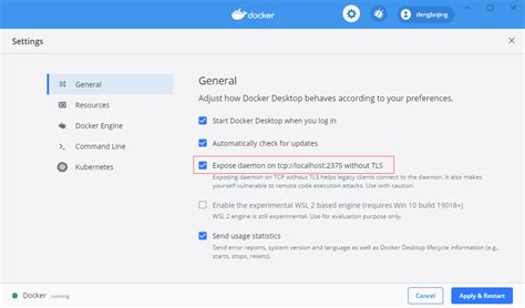 Configuring Port 2375: Docker Desktop for Windows