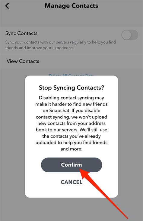 Confirming the Elimination of Syncing Contacts