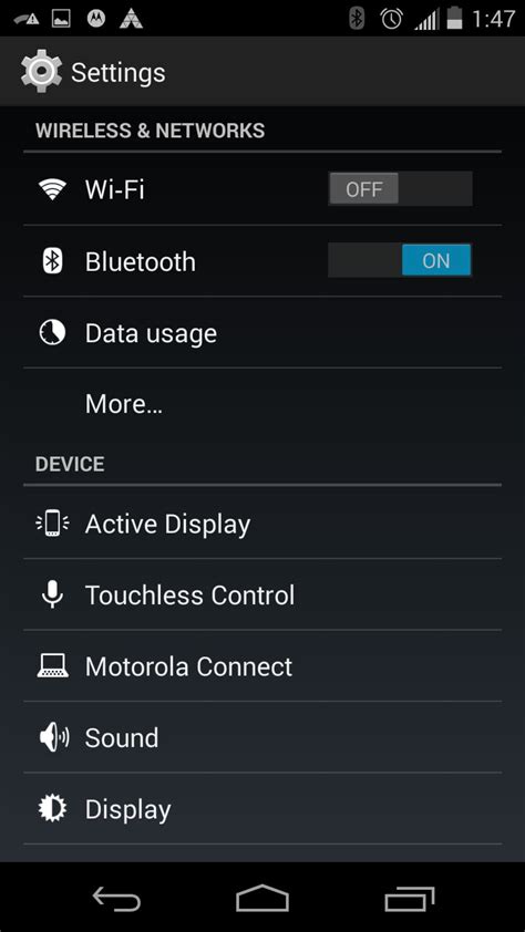 Connecting to Bluetooth in the Settings menu