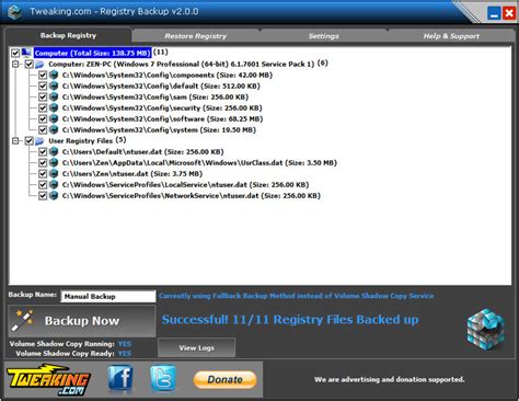 Creating a Backup of the Registry