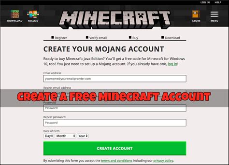 Creating an account for Minecraft