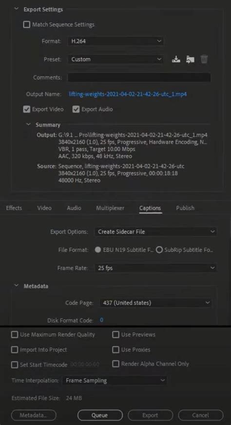 Customizing Video Export Settings