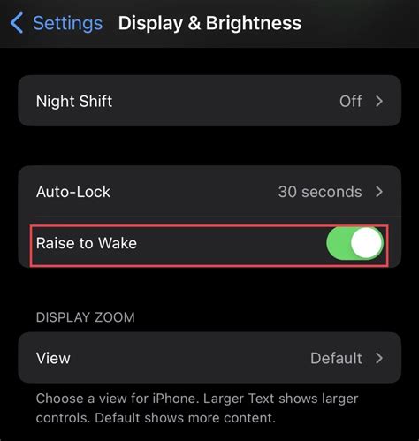 Disable the Raise to Wake Feature