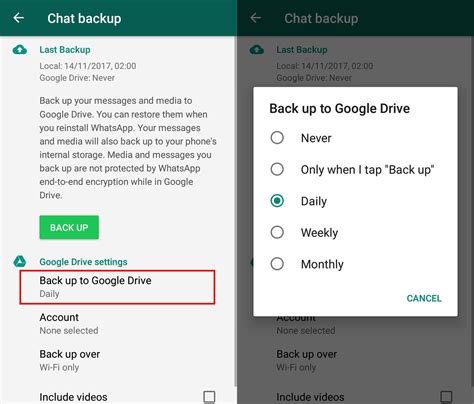 Disabled option for backing up WhatsApp data in iPhone settings