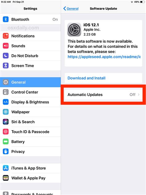 Disabling iPad Mini's Automatic Application Updates
