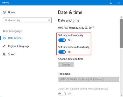 Enable or Disable Automatic Time Setting