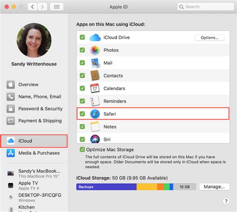 Enabling Safari Synchronization in iCloud Settings