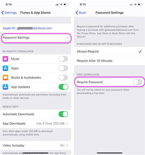 Enabling password-free app downloads using restrictions settings