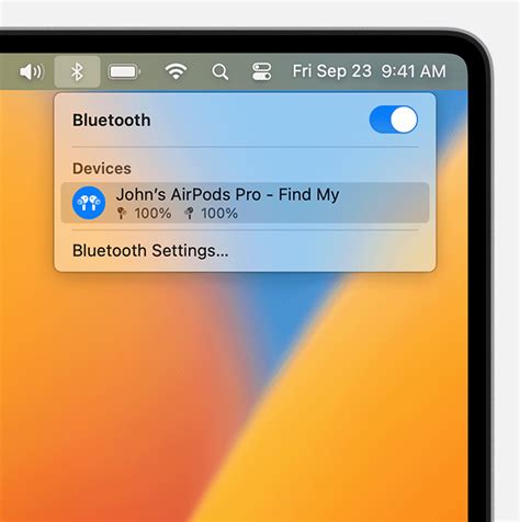 Locating AirPods in the Bluetooth menu on your MacBook