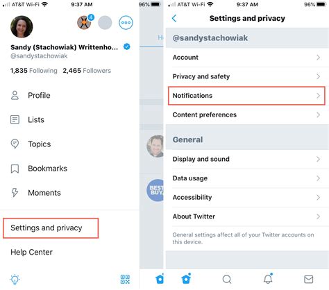 Managing notifications and privacy settings