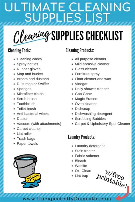 Materials Needed for Cleaning: