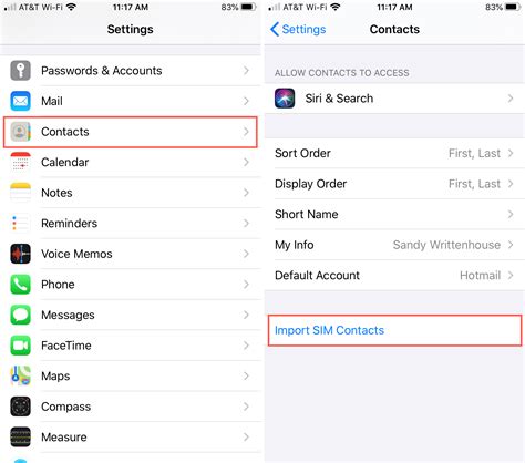 Navigating to the Contact Import Settings