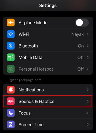 Navigating to the Sound & Haptics Option