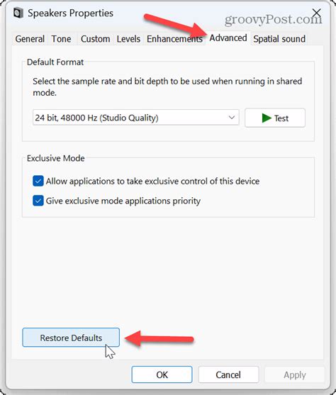 Resetting Sound Settings to Default