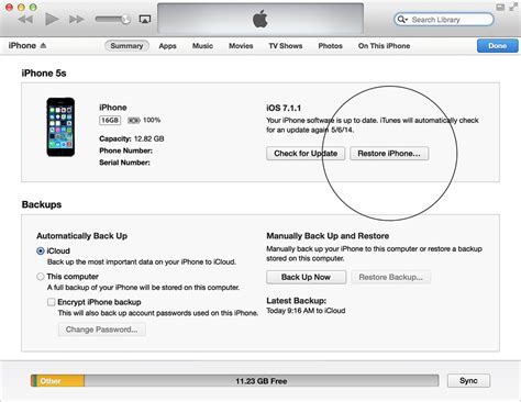 Resetting your device using iTunes