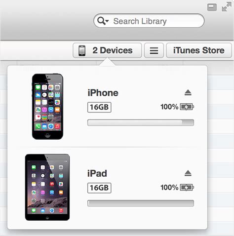 Selecting Your iPad Device in iTunes