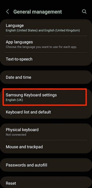 Selecting the "Keyboard" Option in the General Menu