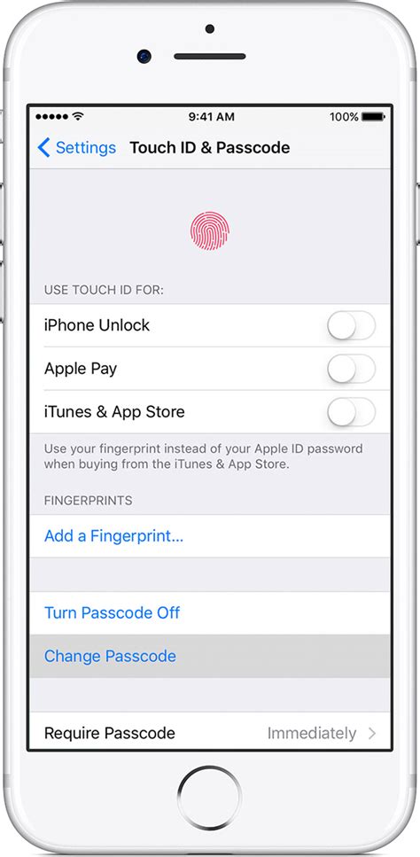 Selecting the "Touch ID & Passcode" Option