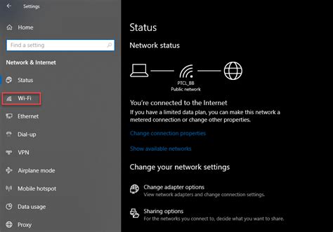 Selecting the Wi-Fi option from the settings