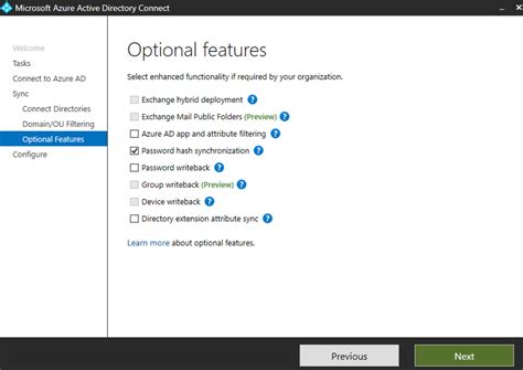 Selecting the synchronization options