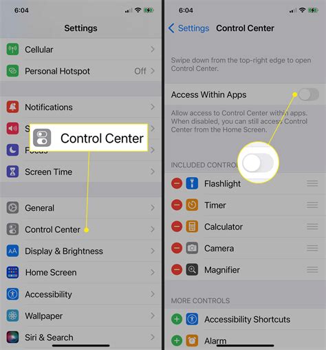 Step 1: Access the Control Center on your Device