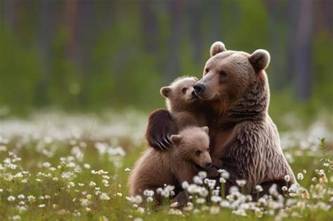 Surprising Guests: A Mother Bear and her Playful Offspring