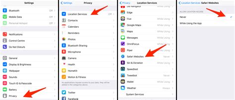 Turning off Location Services in Safari