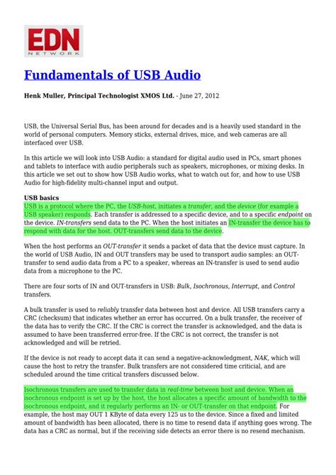 Understanding the Fundamentals of USB Audio Transmission