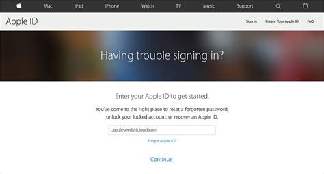 Using the "Forgot Apple ID" feature