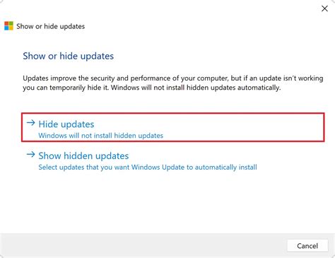 Using the Show or Hide Updates Troubleshooter