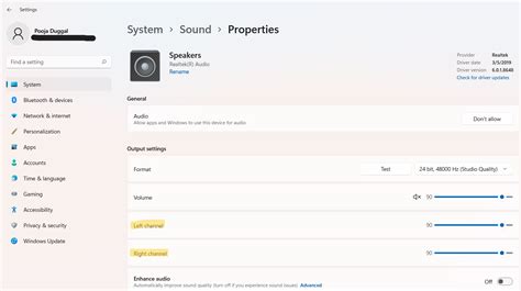 Volume settings and sound balance